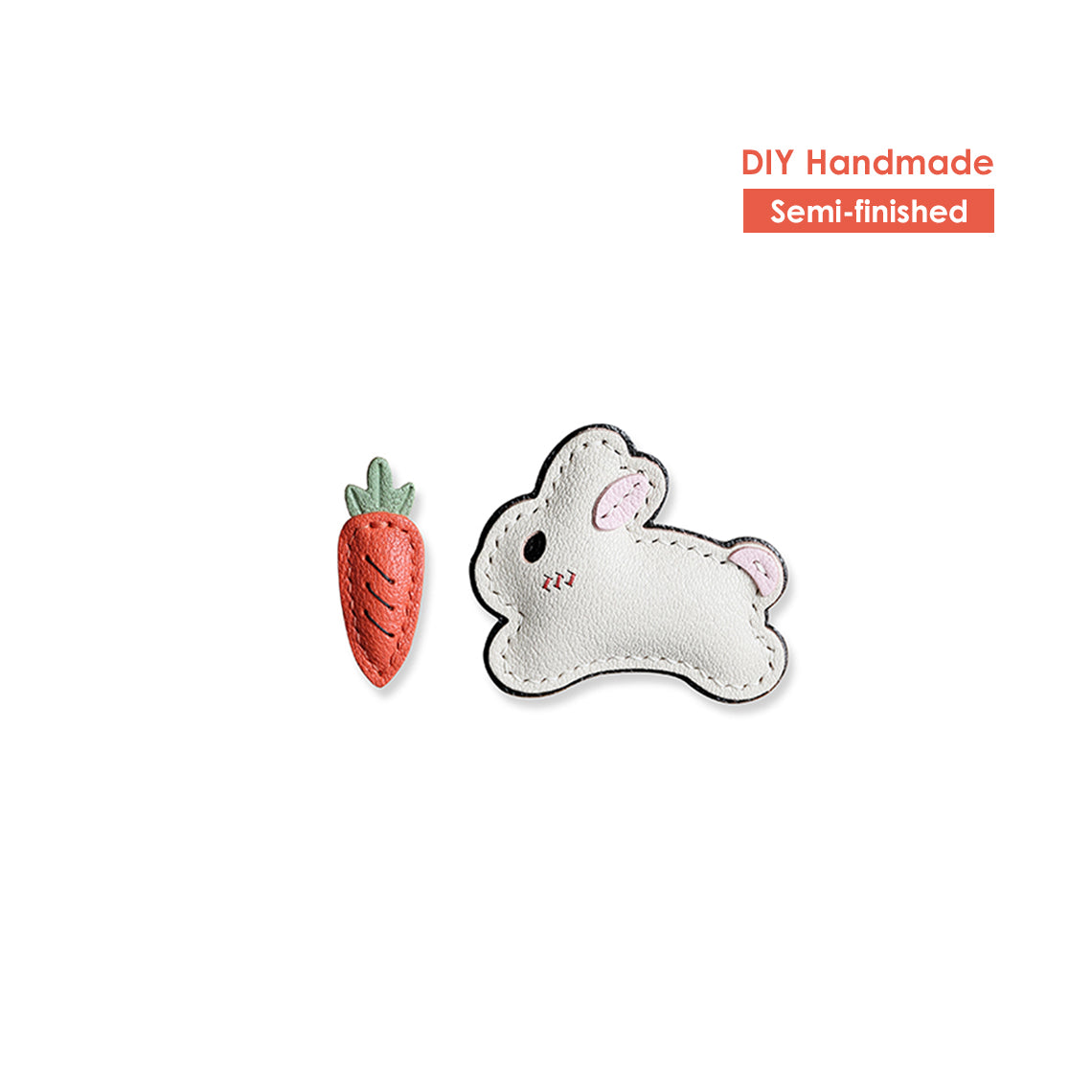 Bunny & Carrot Keychain DIY Kit – Goatskin Leather Hand Sewing Craft product image 1