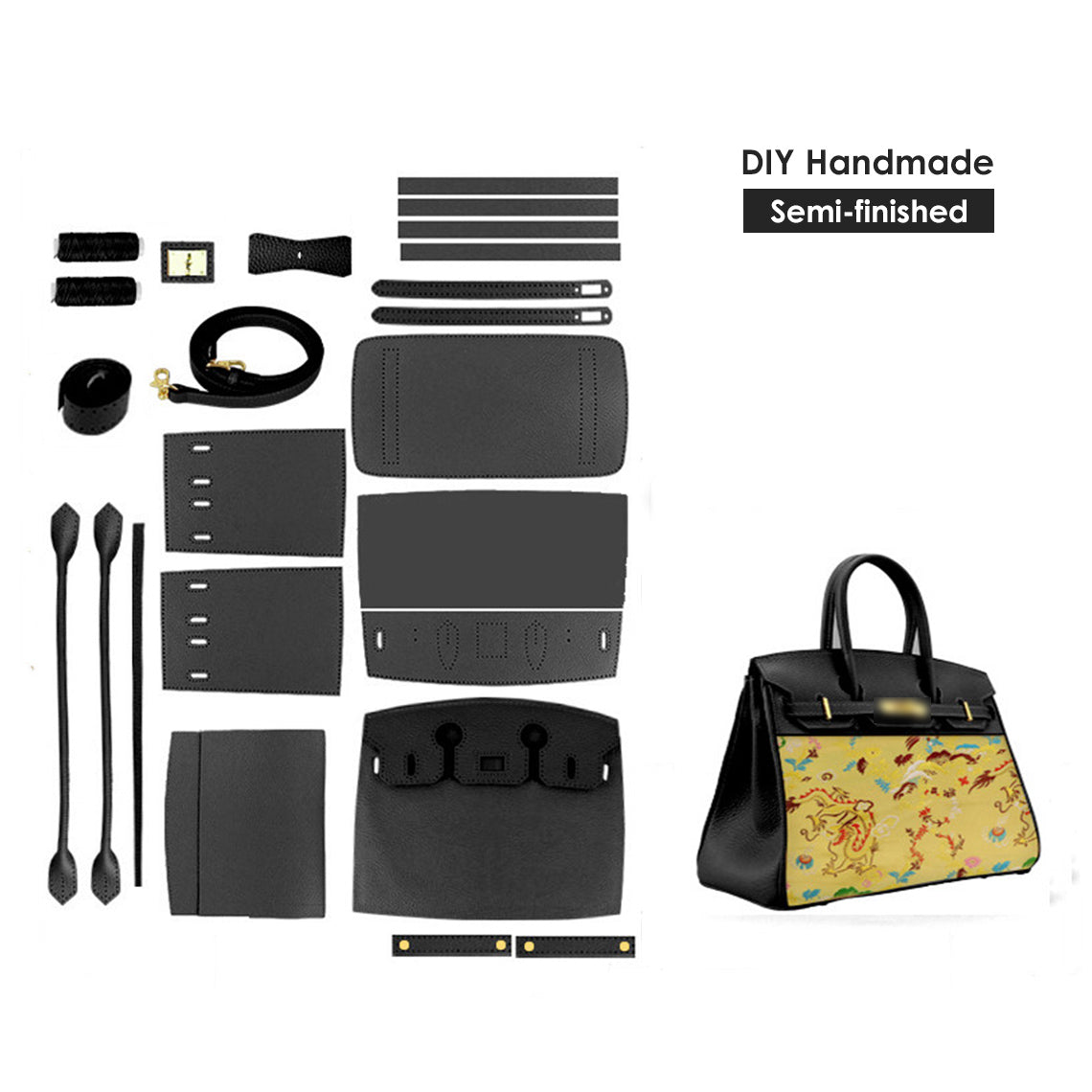 DIY Top Grain Leather Bag Kit with Reusable Fabric Lining – Gold Brown or Black detail image 11