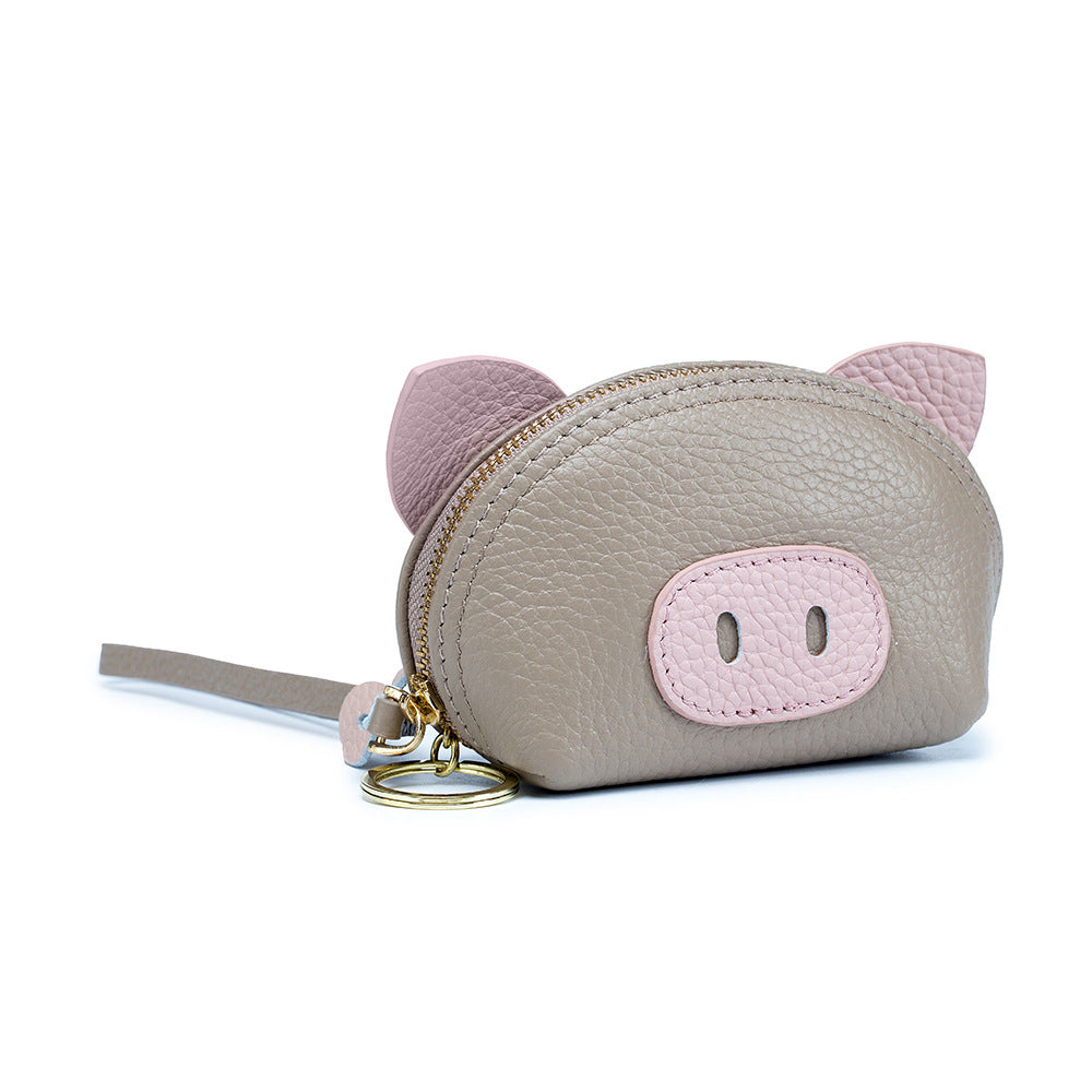 Pig-Shaped Top Grain Leather Coin Purse and Lipstick Case detail image 6