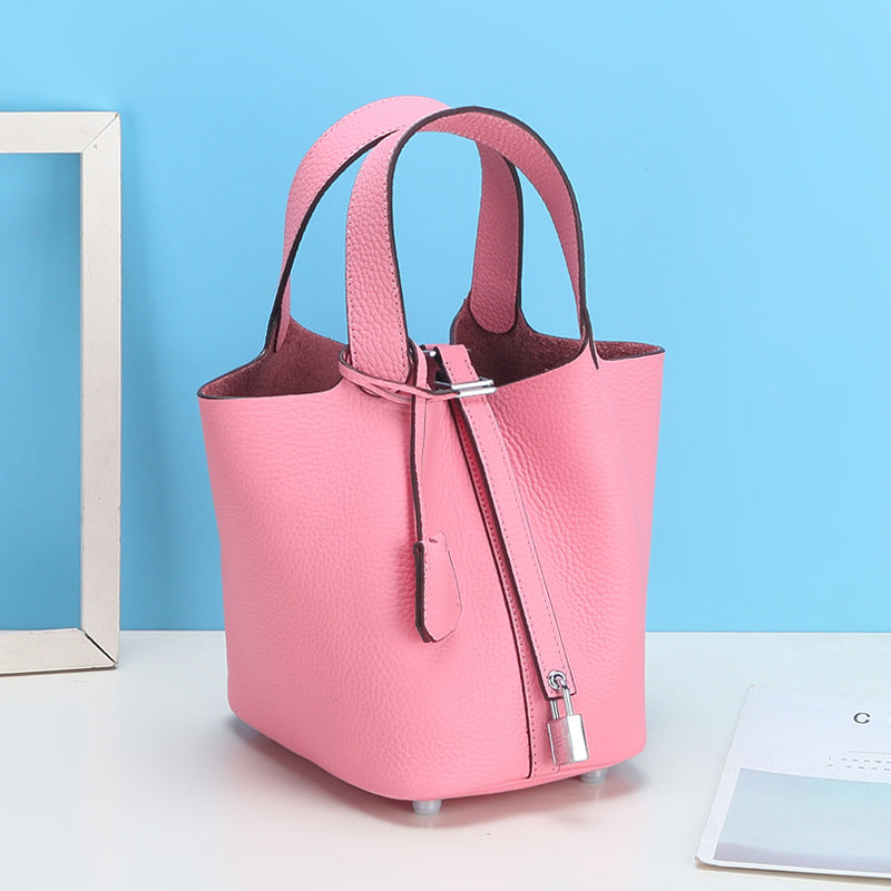 Top Grain Leather Lock Tote Bag - Multiple Colors and Sizes detail image 12