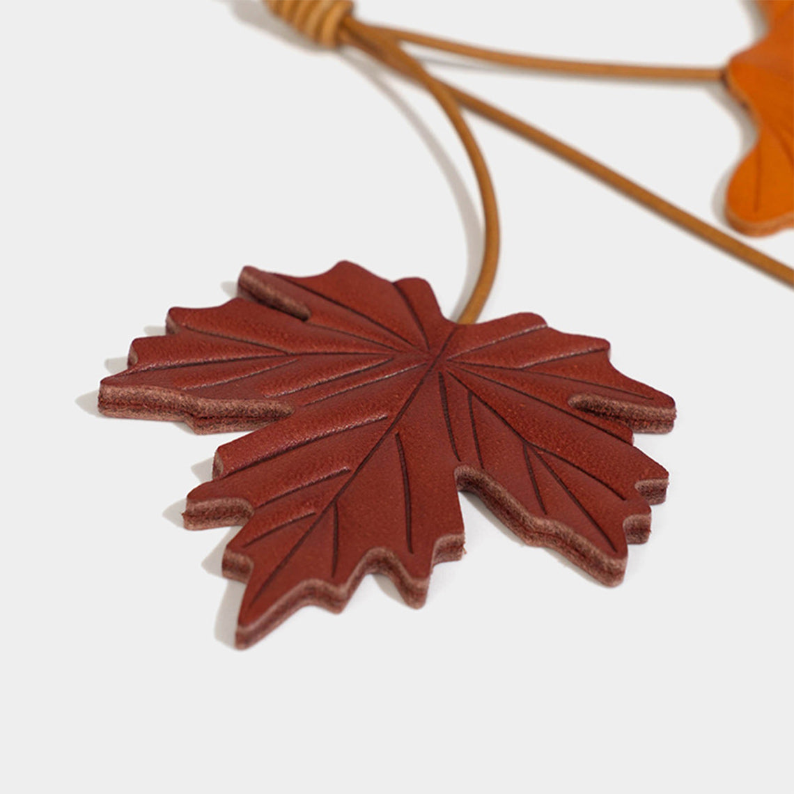 Vegetable Tanned Leather Maple Leaf Bag Charm & Keychain detail image 3