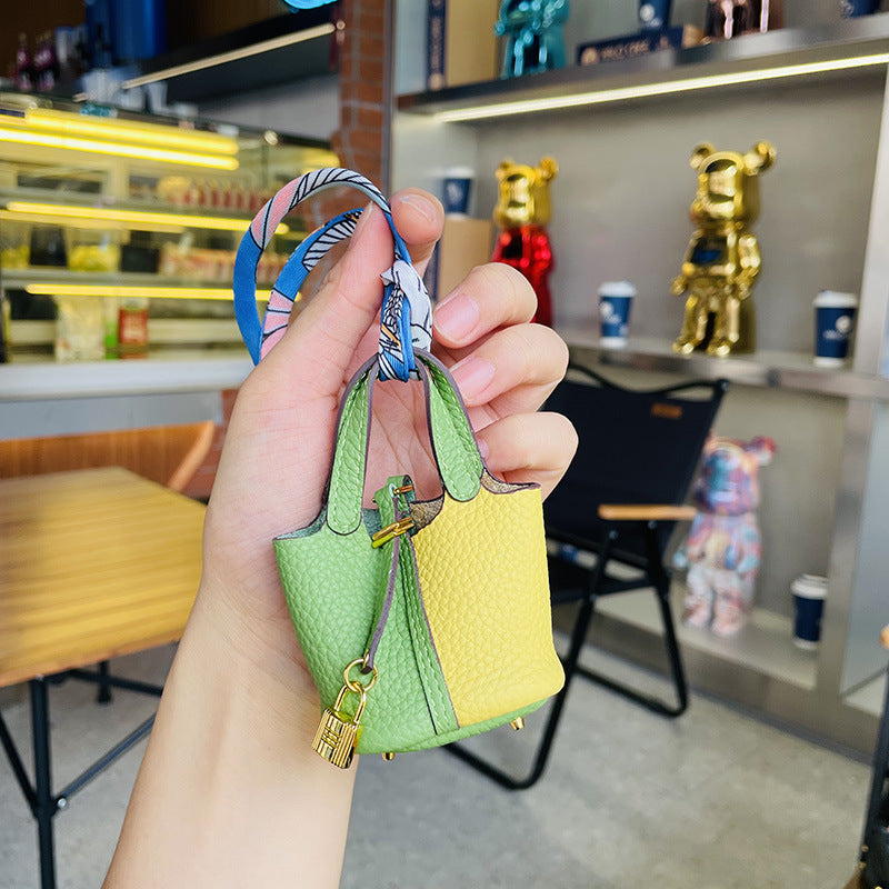 Top Grain Leather Mini Bag Charm Keychain for AirPods, 17 Color Options detail image 15