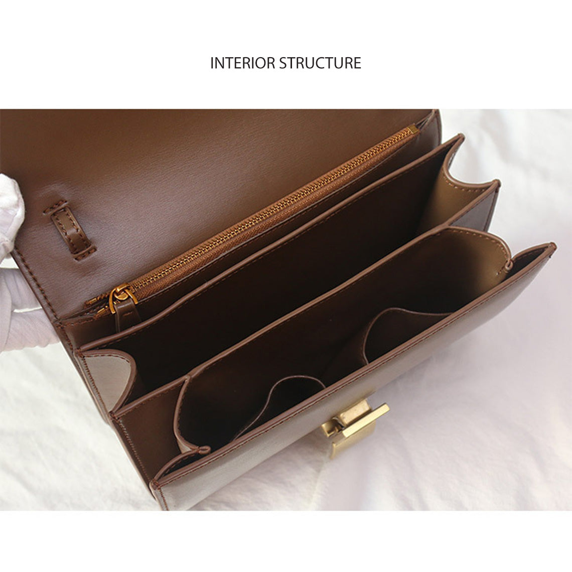 Textured Leather Tofu Box Bag – Small/Medium, Brown/Black/Beige detail image 6