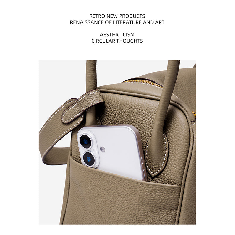 Pebbled Grain Leather Shoulder Bag with Gold Hardware – Small and Medium Sizes detail image 15