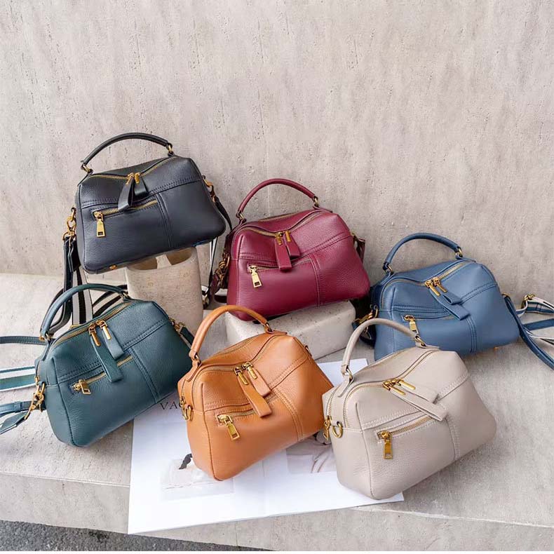 Pebbled Grain Leather Boston Bag | Cowhide Crossbody Satchel product image 1