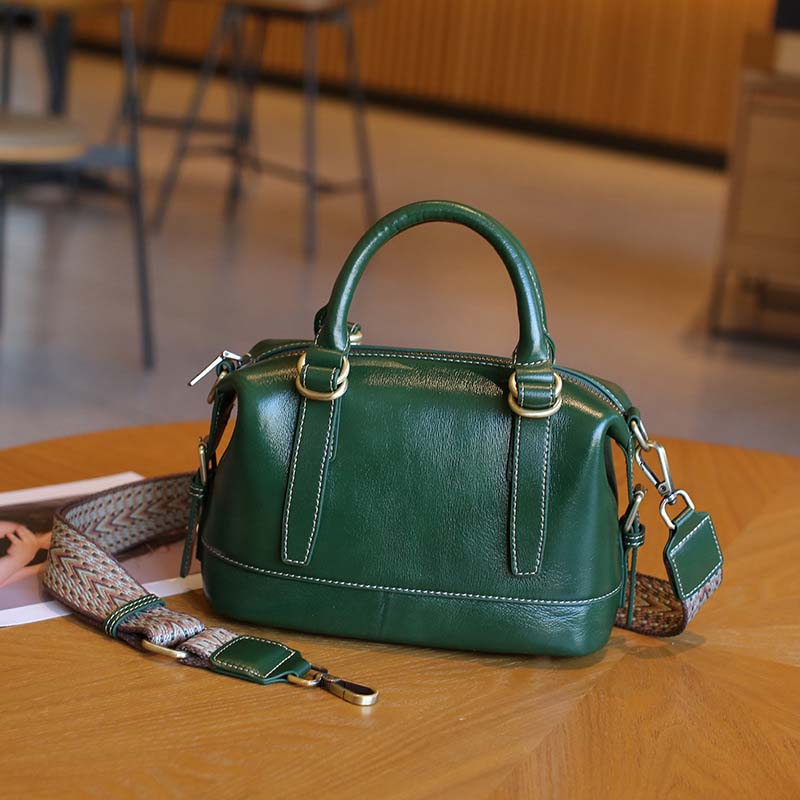 Vegetable-tanned Leather Boston Bag | Cowhide Crossbody Handbag detail image 20