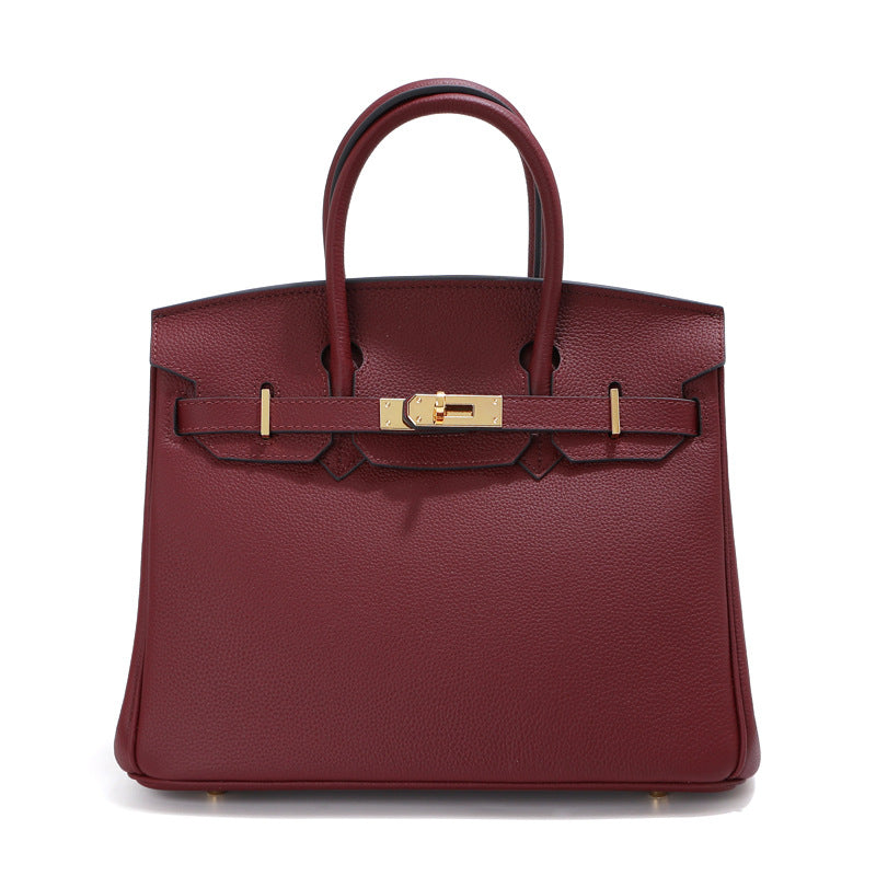 Top Grain Leather Top Handle Bag with Gold Hardware and Lock & Key detail image 15