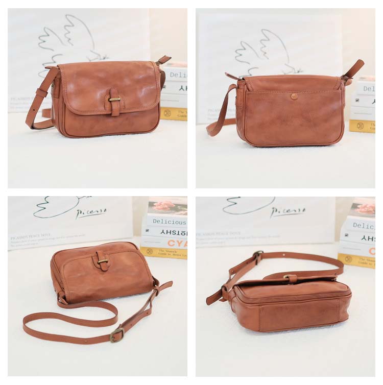 Small Square Leather Messenger Bag with Adjustable Strap – Black & Brown detail image 2