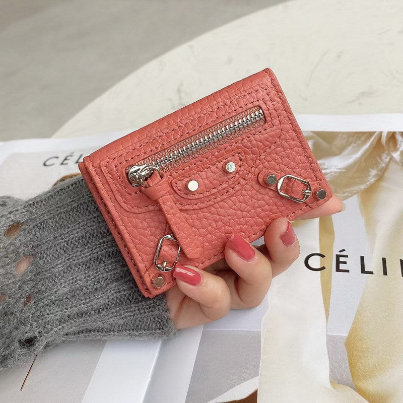 Compact Cowhide Trifold Wallet with Zipper Coin Pocket detail image 10