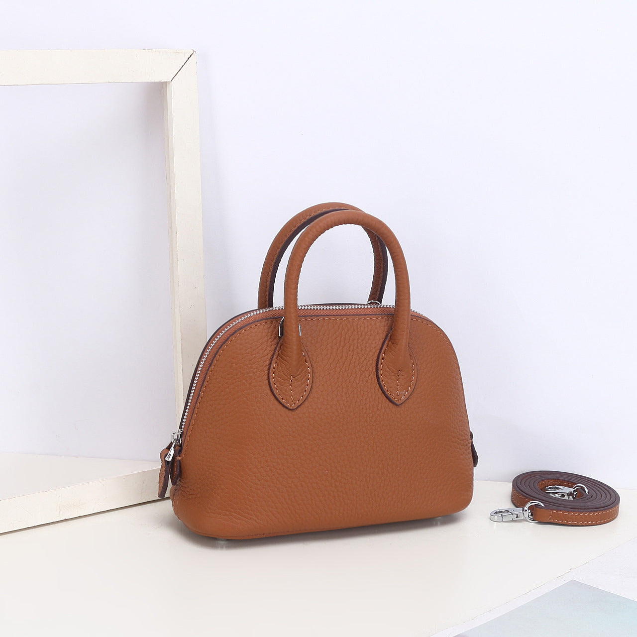 Mini Bowling Handbag in Top Grain Leather – 10 Colors detail image 16