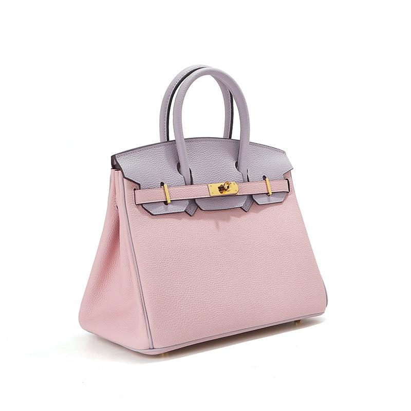 Pebbled Grain Top Grain Leather Top Handle Bag with Gold Twist Lock - Multiple Sizes product image 1