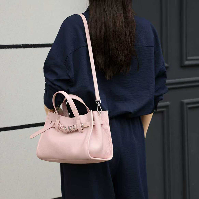 Pebbled Grain Leather Tote Bag with Crossbody Strap detail image 5