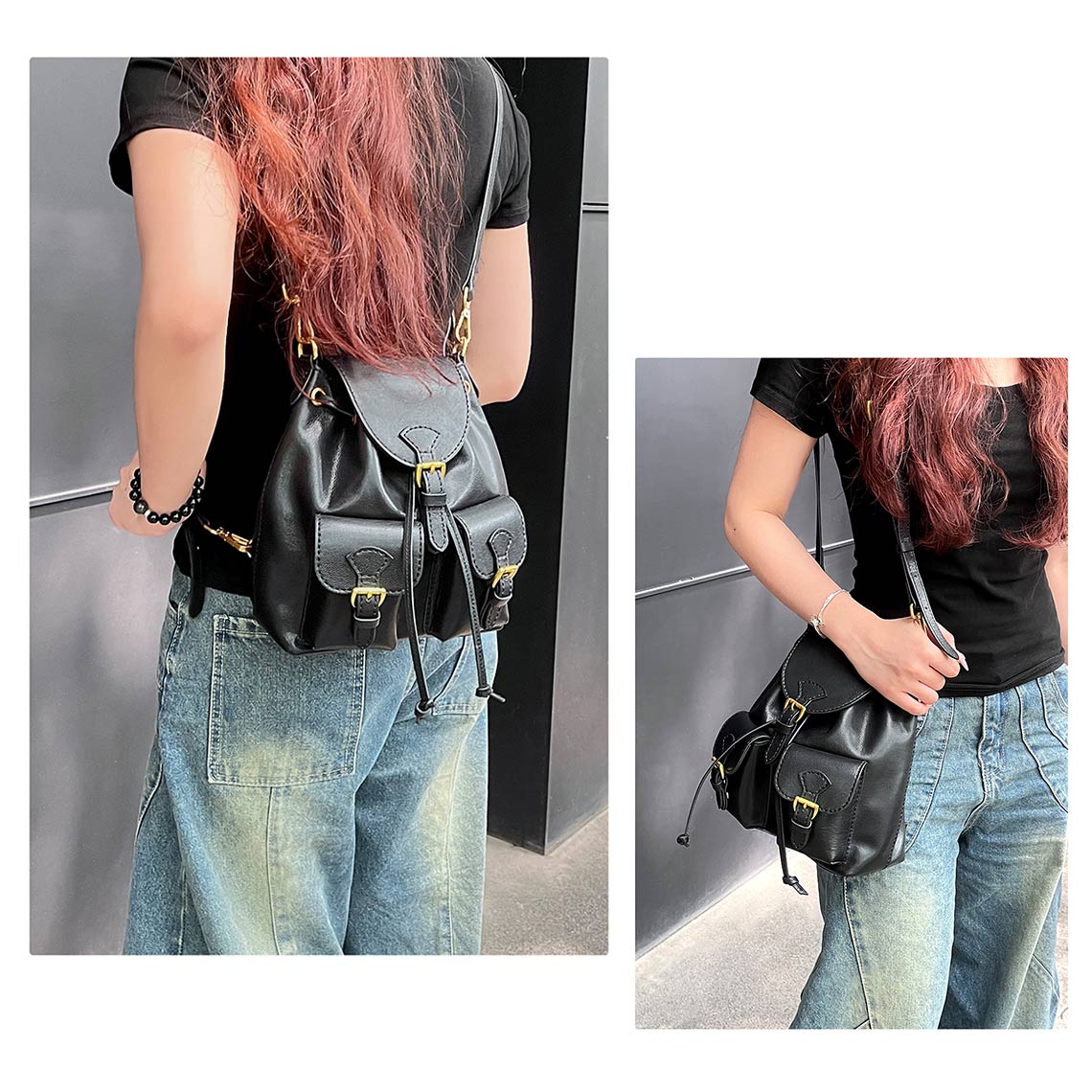 Top Grain Leather Black Backpack DIY Kit with Detachable Straps detail image 11