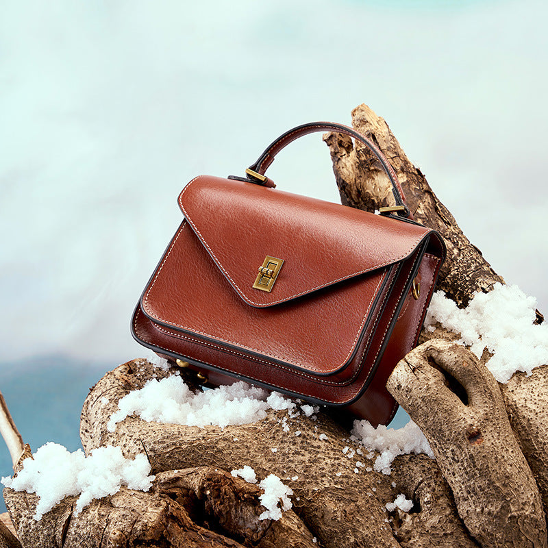 Vegetable Tanned Cowhide Leather Handbag | Black, Dark Brown, Jade Green detail image 7