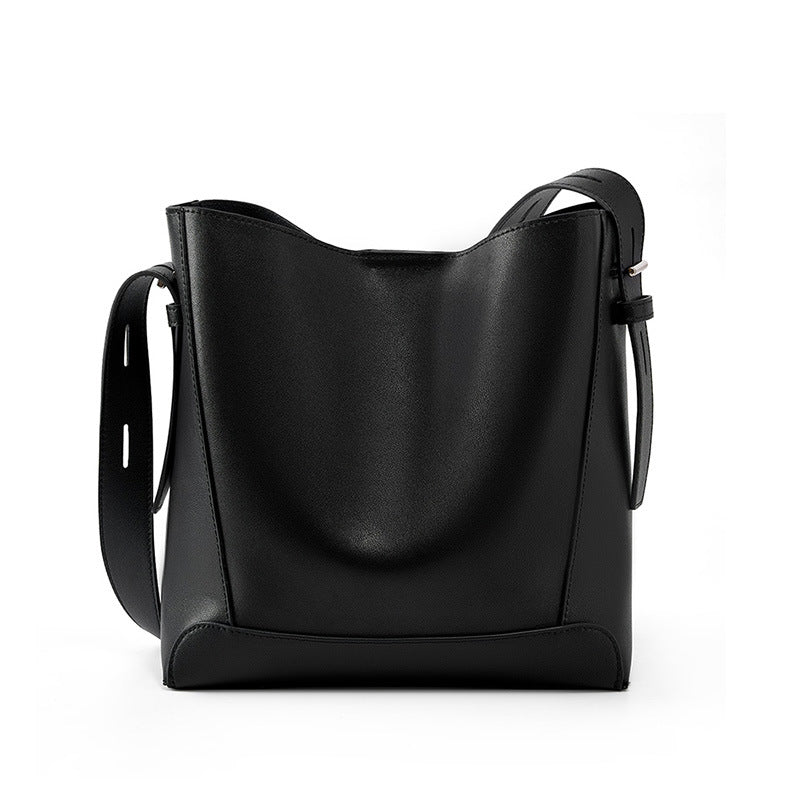 Minimalist Leather Bucket Bag - Large Capacity Commuter Shoulder Bag detail image 6