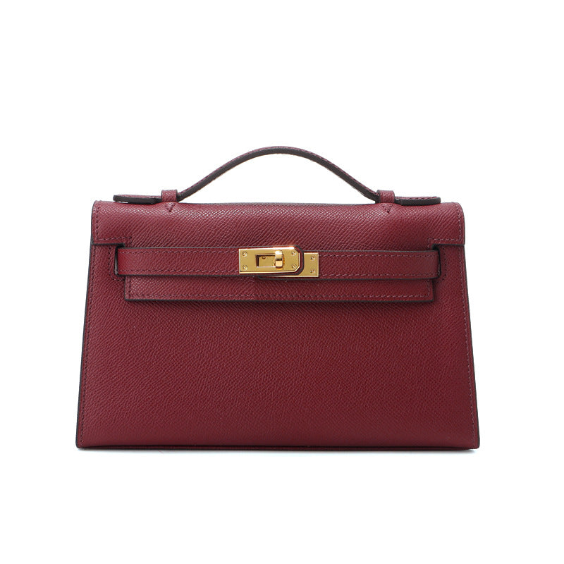 Fine Embossed Grain Leather Pochette Shoulder Bag with Detachable Straps detail image 9
