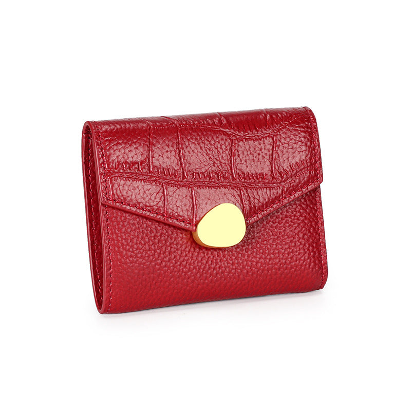 Crocodile Pattern Top Grain Leather Short Wallet Purse detail image 6