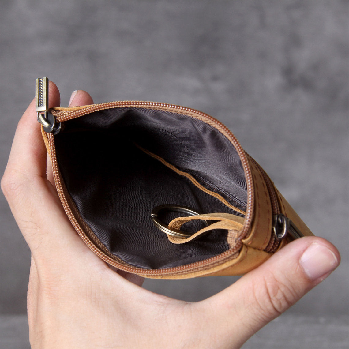 Crazy Horse Leather Small Zip Wallet with Two Zip Pockets detail image 2