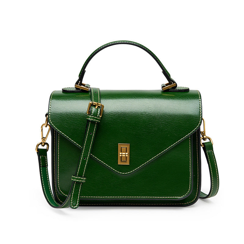 Vegetable Tanned Cowhide Leather Handbag | Black, Dark Brown, Jade Green detail image 10