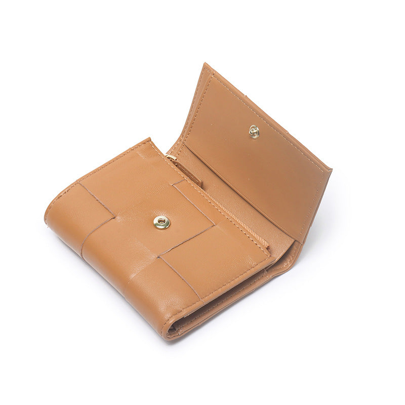 Woven Sheep Leather Trifold Wallet Short Card Holder detail image 3