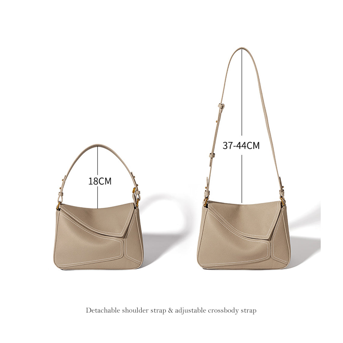 Top Grain Leather Geometric Panel Bag with Detachable Straps detail image 2