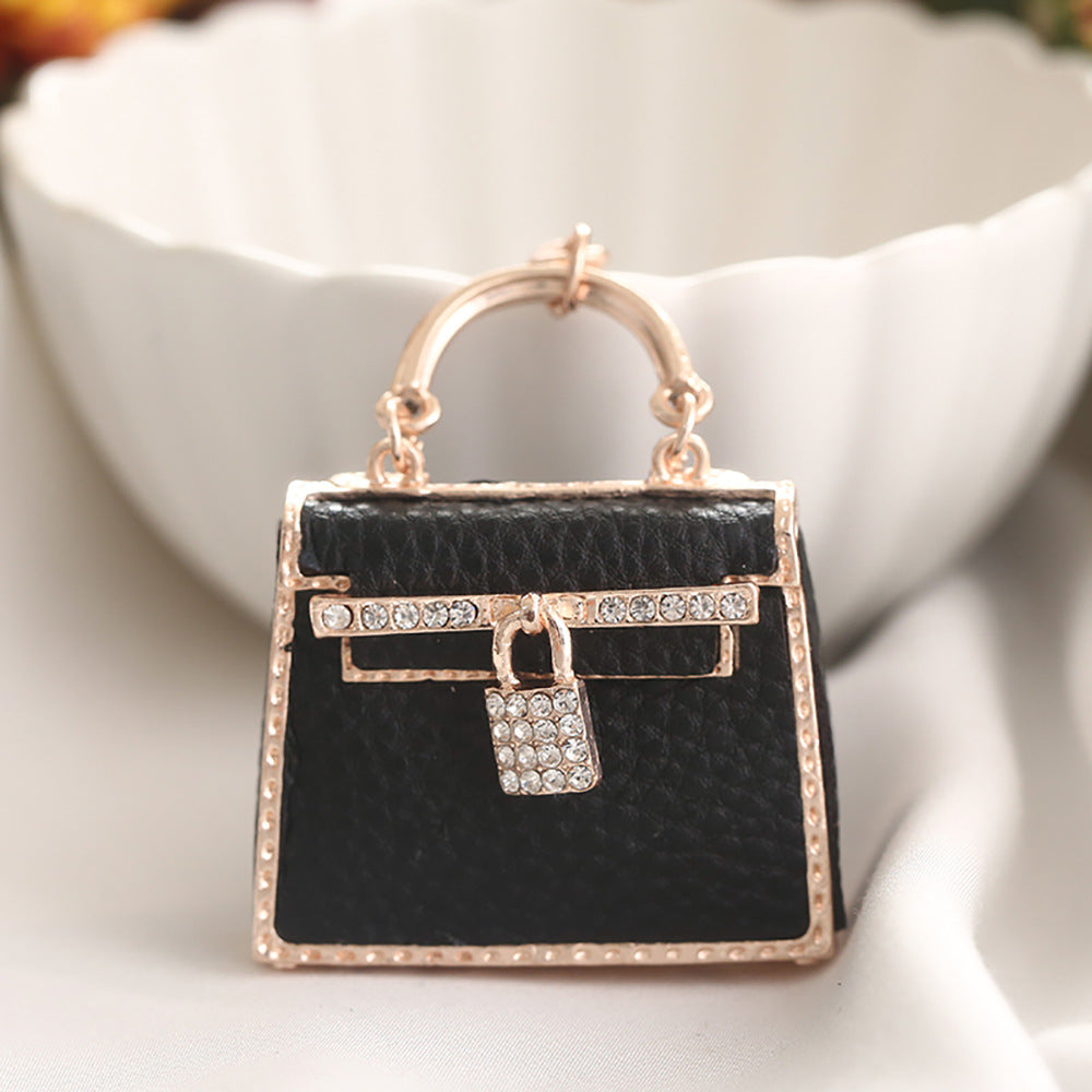 Mini Bag Charm Keychain with Rhinestones (PU Leather, 4 Colors) detail image 5