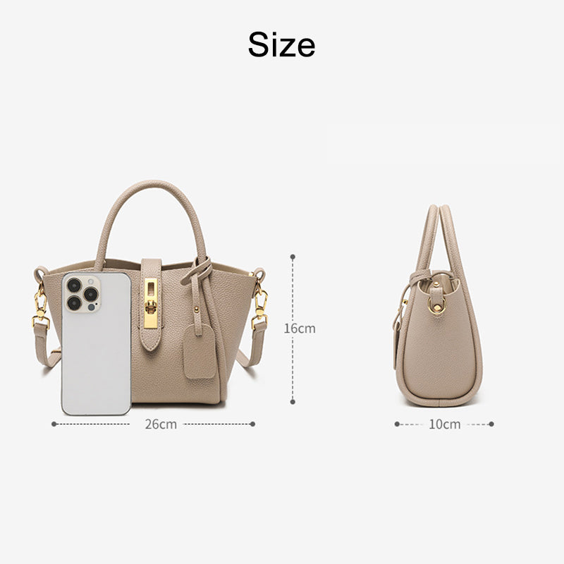 Compact Cowhide Leather Handbag with Detachable, Adjustable Strap detail image 1