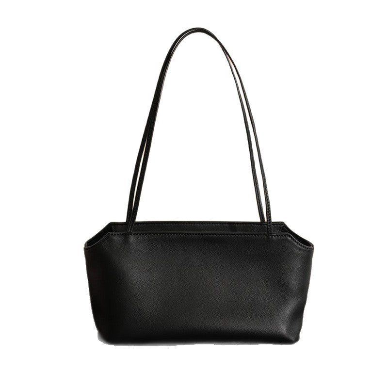 Minimalist Sheepskin Leather Shoulder Tote in Black and Dark Brown product image 1