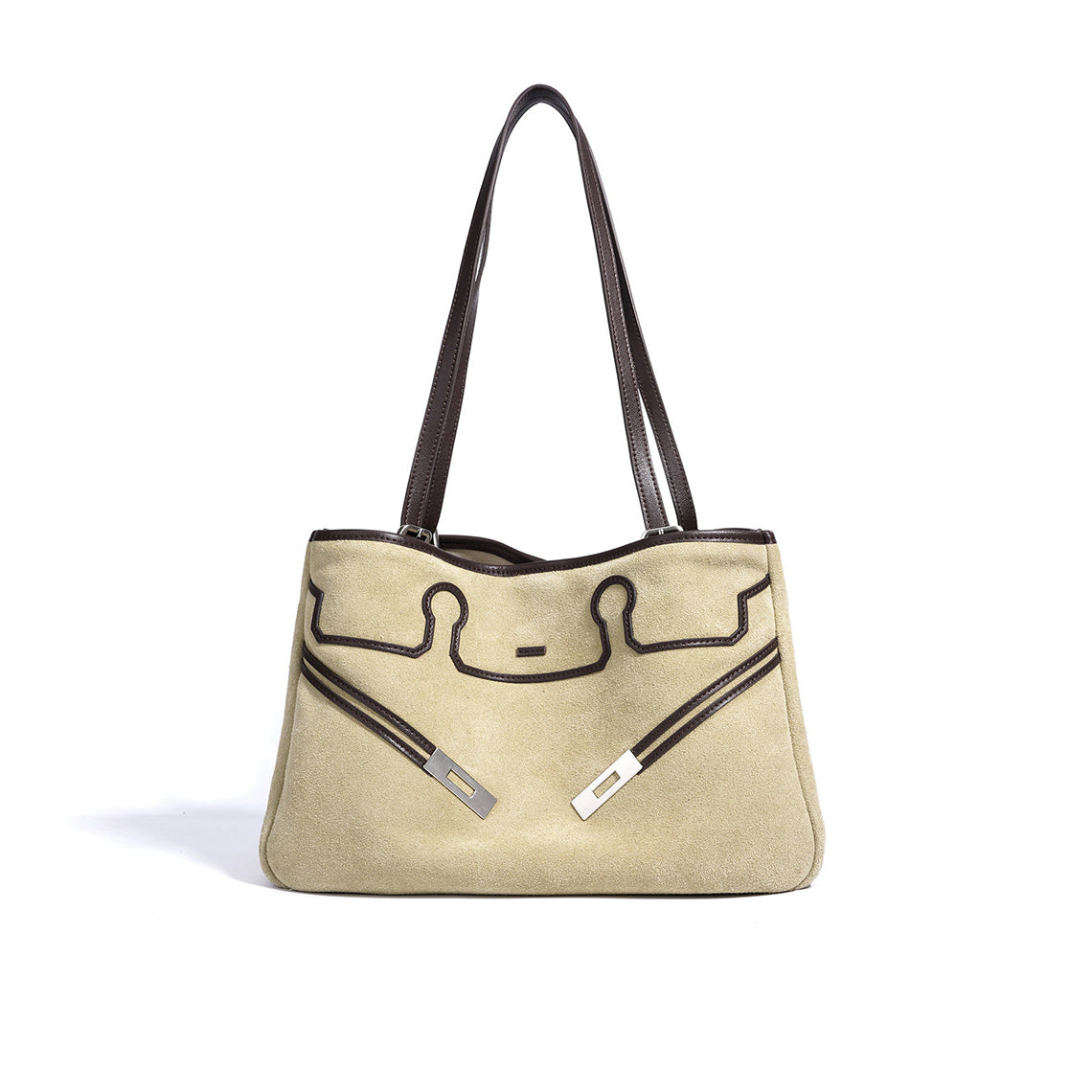 Suede Leather Heritage Tote Bag in Brown, Beige, and Dark Brown detail image 2