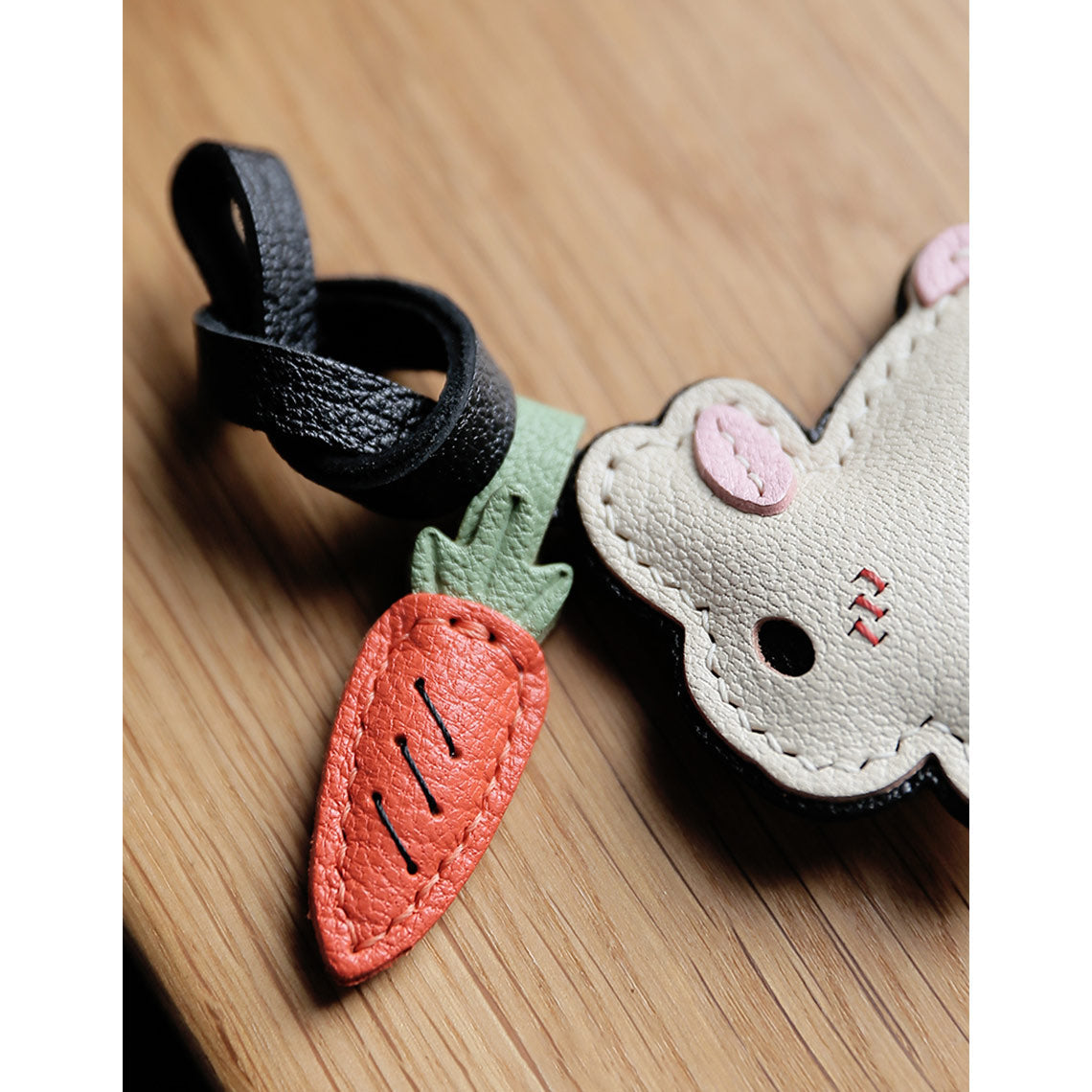 Bunny & Carrot Keychain DIY Kit – Goatskin Leather Hand Sewing Craft detail image 1