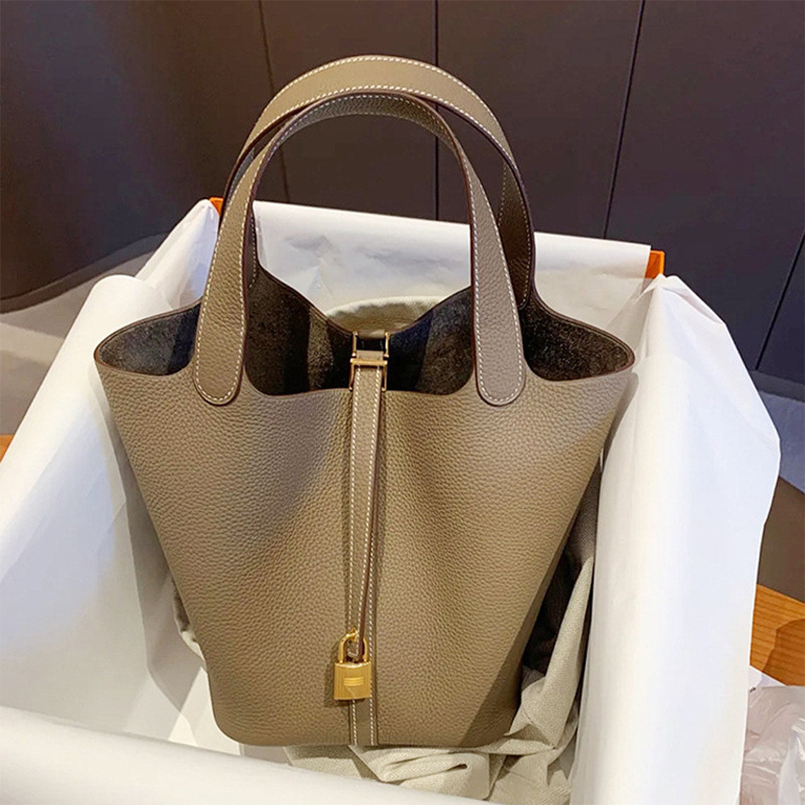 Top Grain Leather Bucket Bag Handbag with Suede Lining - Small and Large Sizes detail image 12