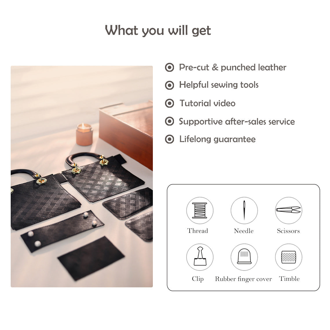 Top Grain Calfskin Leather Lady Handbag DIY Kit with Pre-Cut Pieces detail image 3