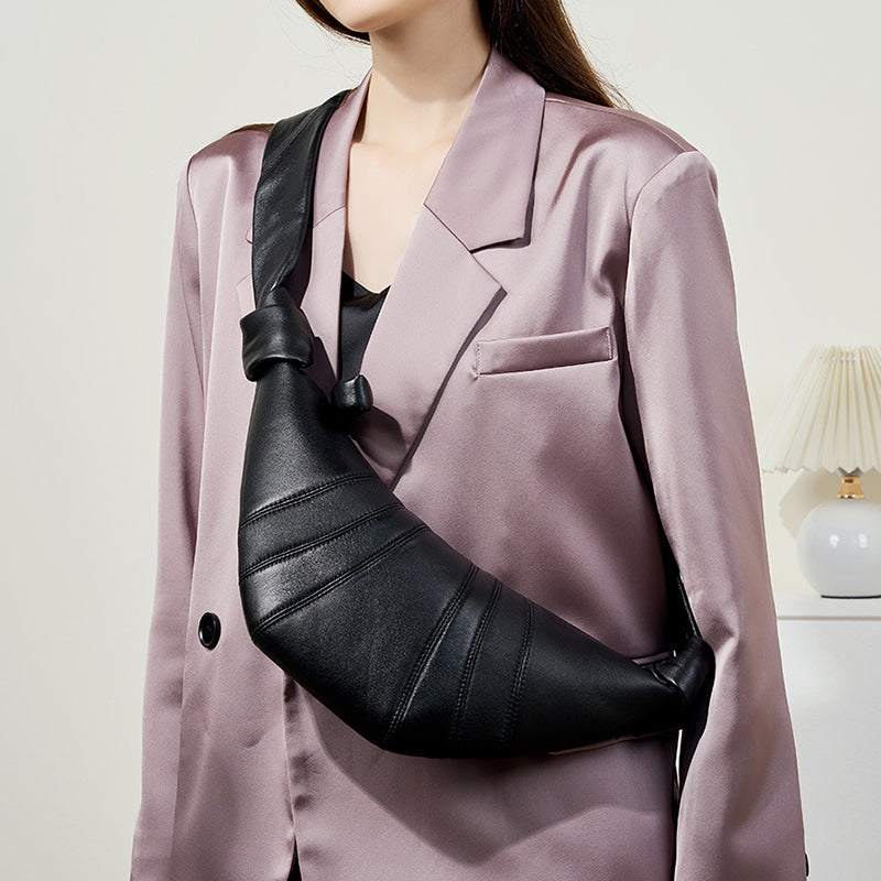 Premium Lambskin Leather Croissant Bag - Soft Hobo Crossbody Shoulder Purse detail image 2