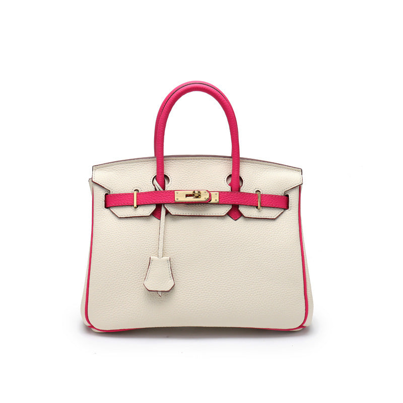 Top Grain Leather Top Handle Bag Bi Color Handbag for Women detail image 6