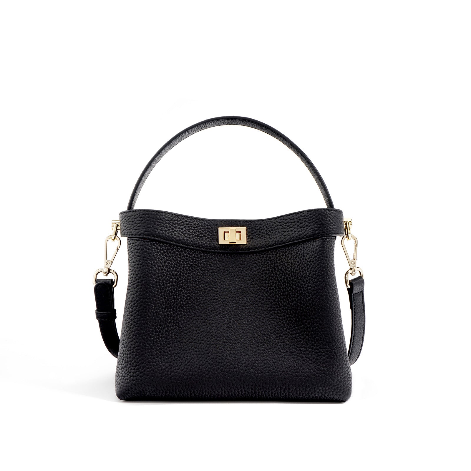 Pebbled Grain Leather Small Bucket Bag with Top Handle and Adjustable Strap detail image 7