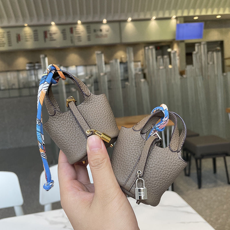Top Grain Leather Mini Bag Charm Keychain for AirPods, 17 Color Options detail image 11