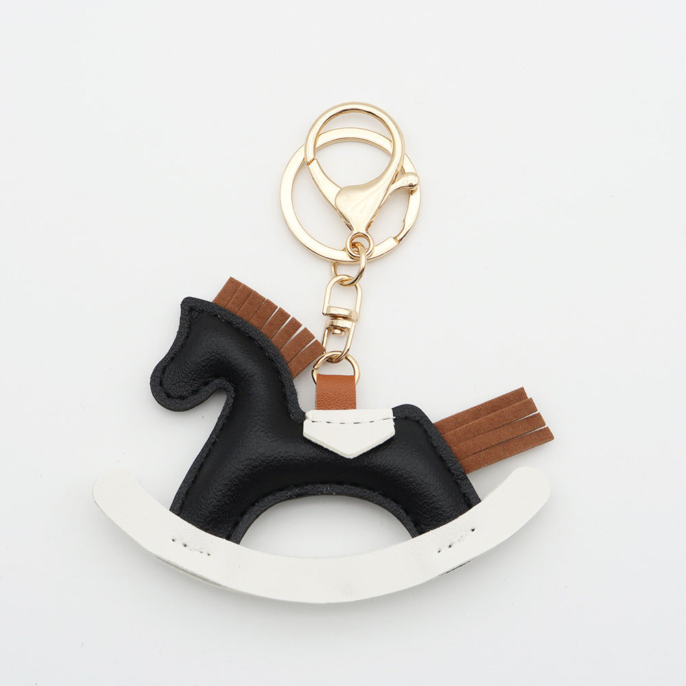 Cartoon Rocking Horse Bag Charm Keychain in PU Leather – 6 Colors detail image 3