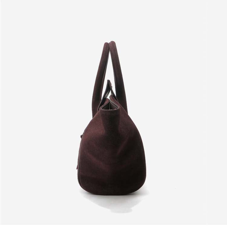 Large Suede Winged Handbag with Smile Zipper – Coffee, Brown, Dark Brown, Black, Wine Red detail image 18