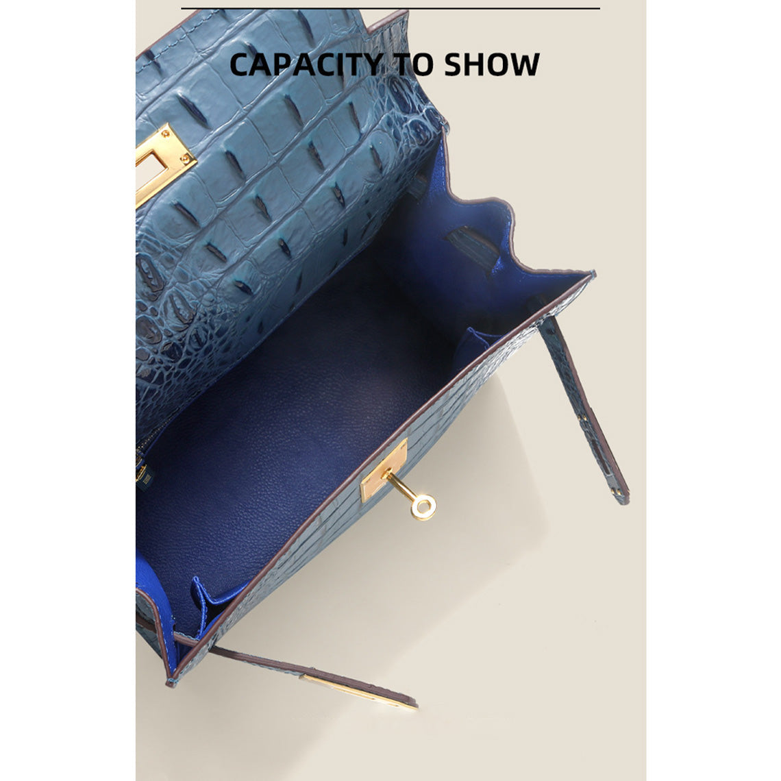 Crocodile Embossed Leather Top Handle Bag with Shoulder Strap detail image 8