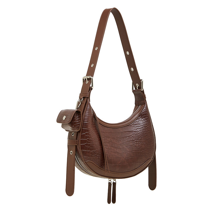 Retro Leather Half Moon Crossbody Bag - Vintage Crescent Shoulder Purse for Women detail image 6
