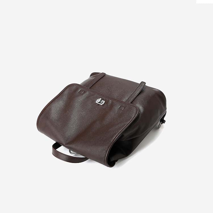 Minimalist Genuine Leather Backpack – Chic Laptop Commuter Bag in Brown and Black detail image 6