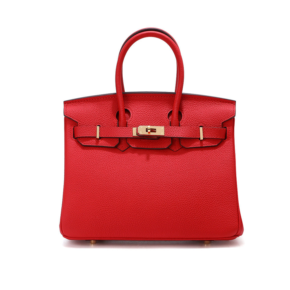 Top Grain Leather Top Handle Bag with Gold Hardware and Lock & Key detail image 20