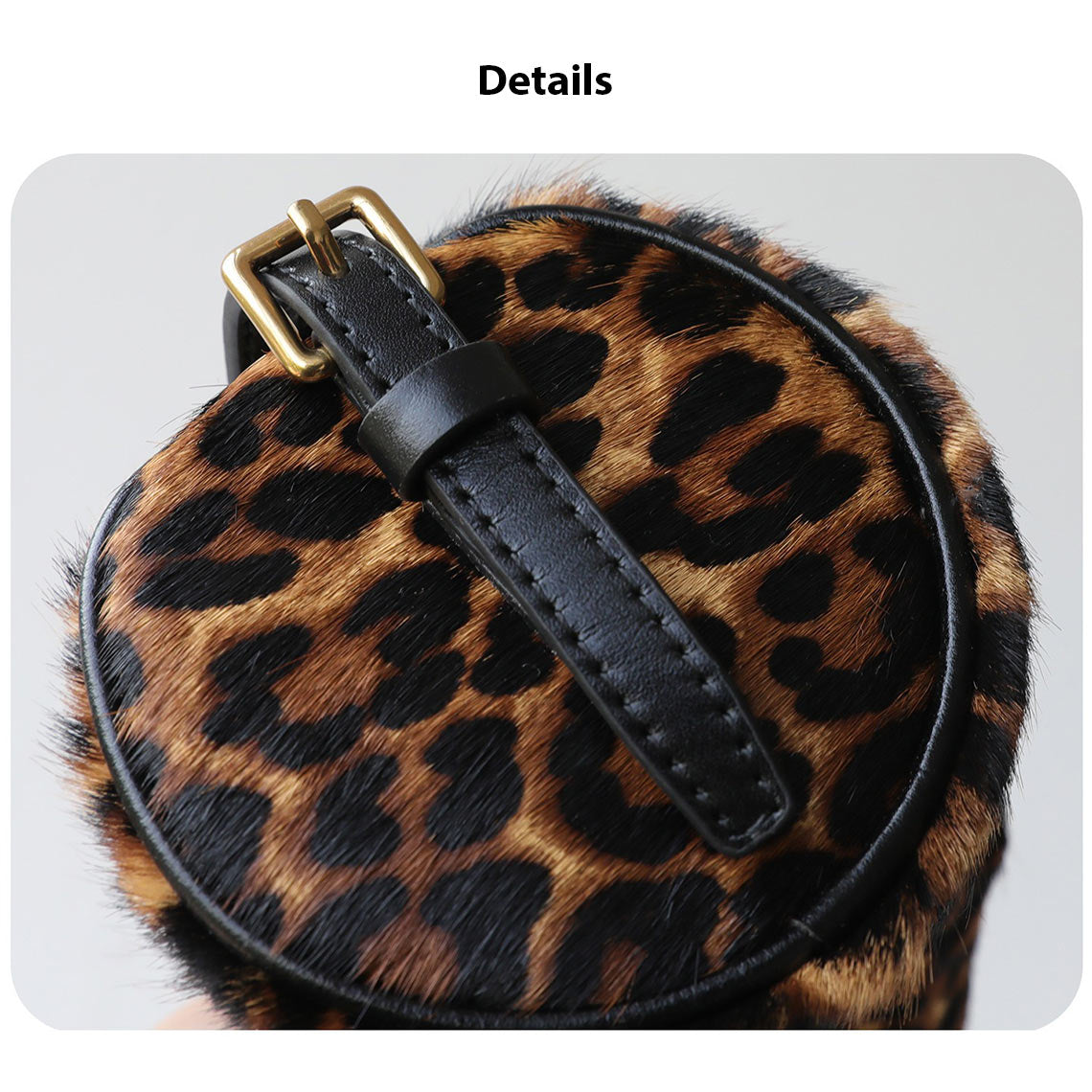 Cylinder Leather Bag with Horse Fur Trim – Cow or Leopard Pattern detail image 7