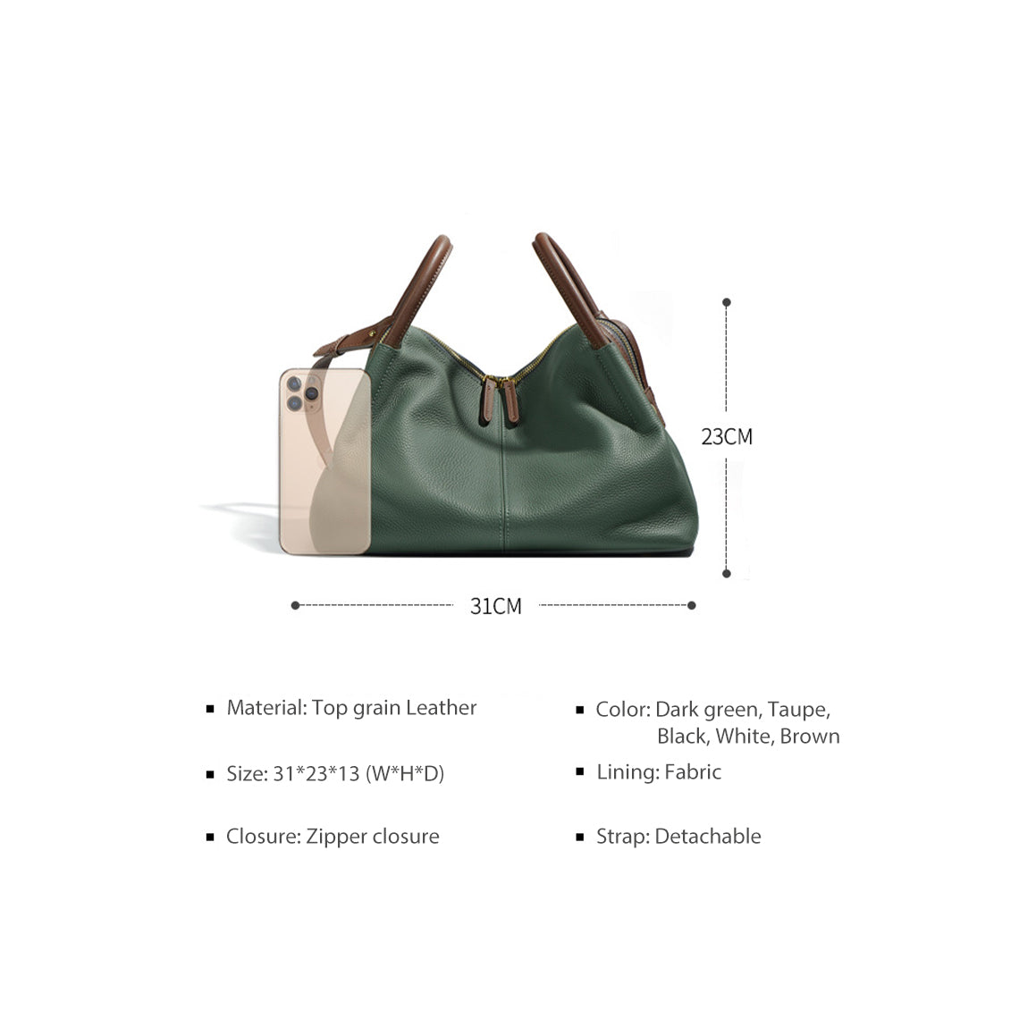Top Grain Leather Shoulder Bag for Women - 5 Colors detail image 2