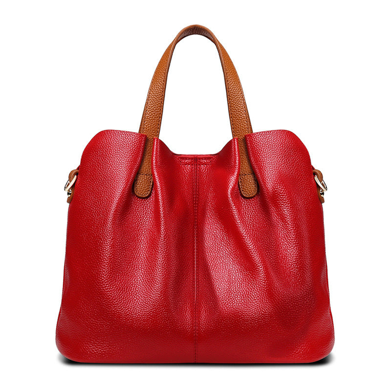 Premium Real Leather Contrast Tote - Large Capacity 2-in-1 Commuter Bag detail image 11