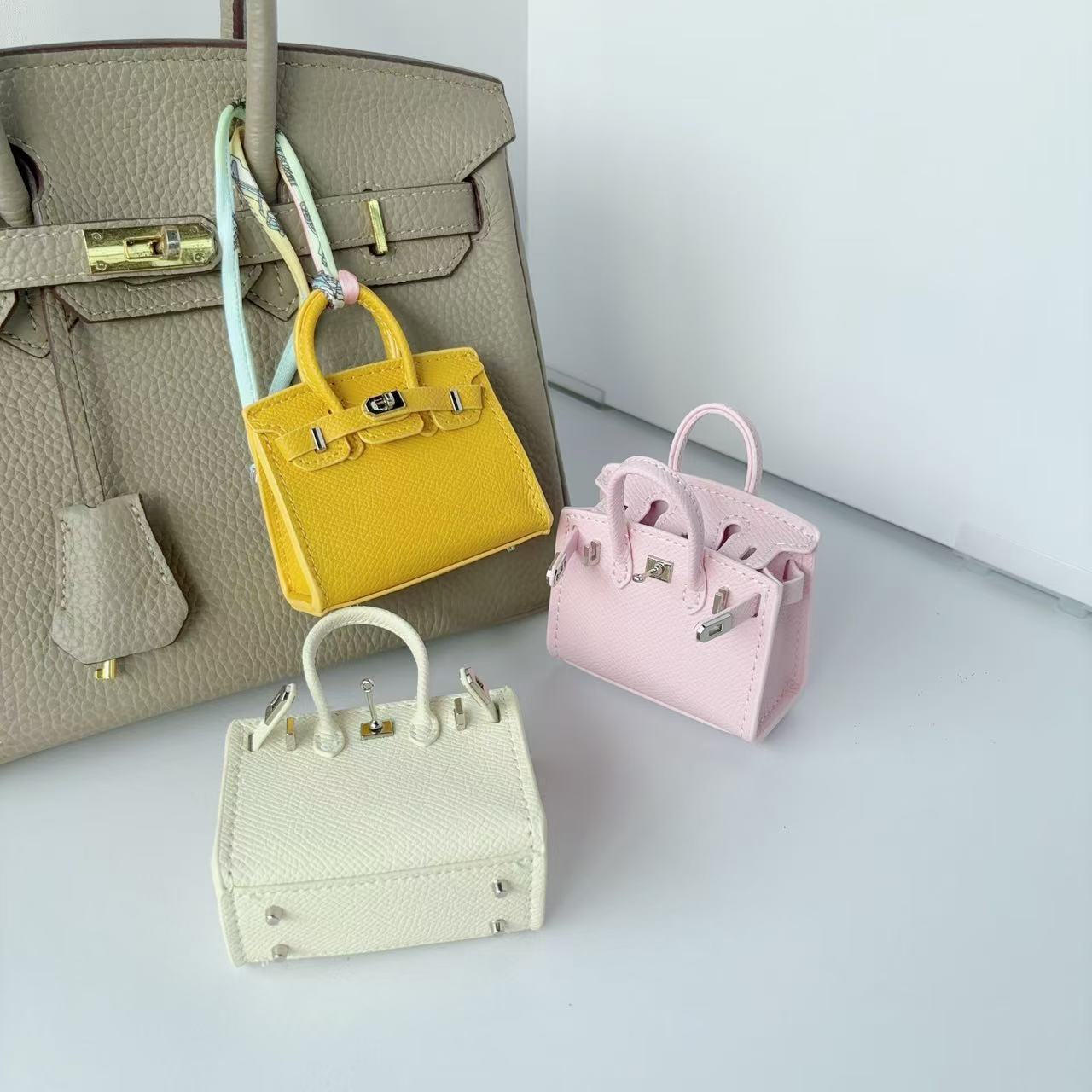 Mini Top Handle Bag Charm Keychain with Earphone Case in PU Leather detail image 5