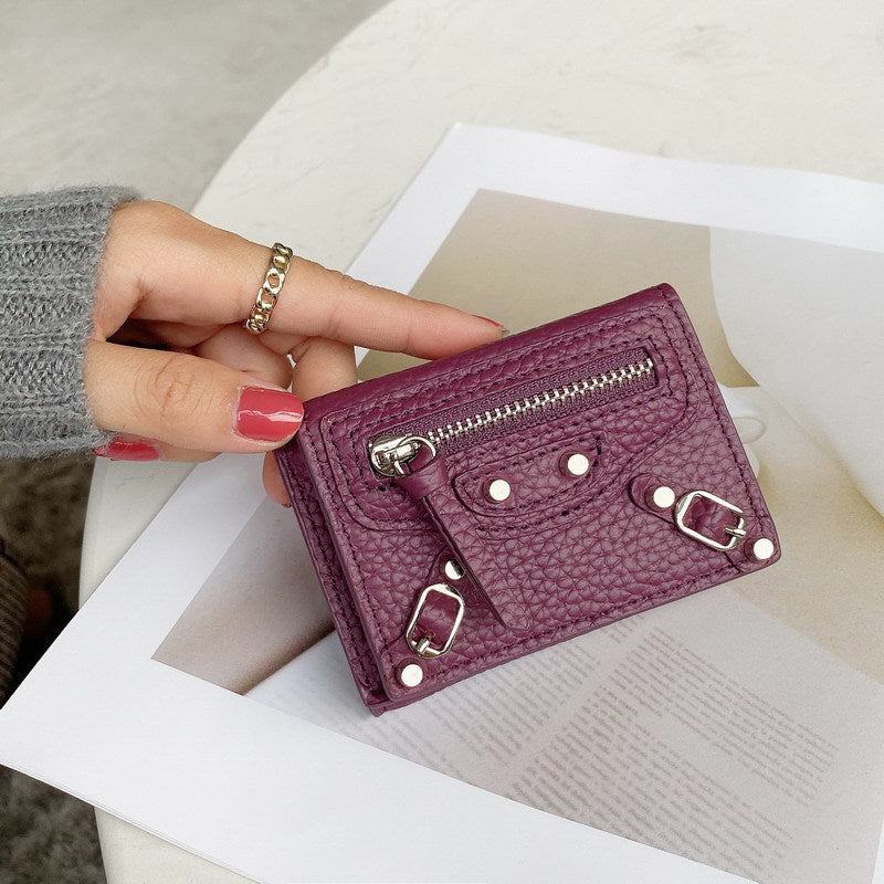 Compact Cowhide Trifold Wallet with Zipper Coin Pocket detail image 20
