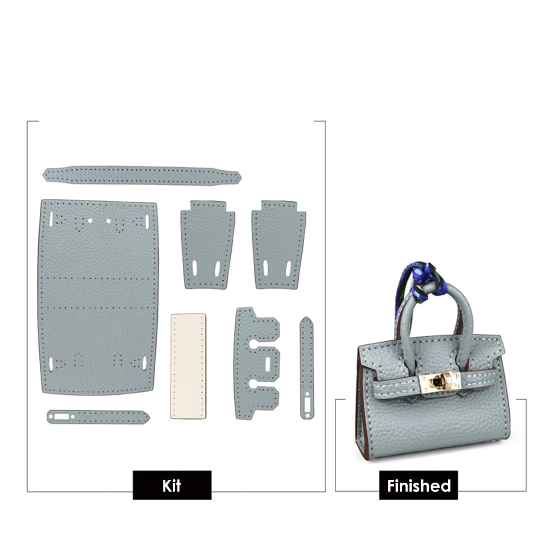 Mini Top Handle Leather Bag Charm DIY Kit – Hand Sewn, Top Grain Leather, 7 Colors detail image 12