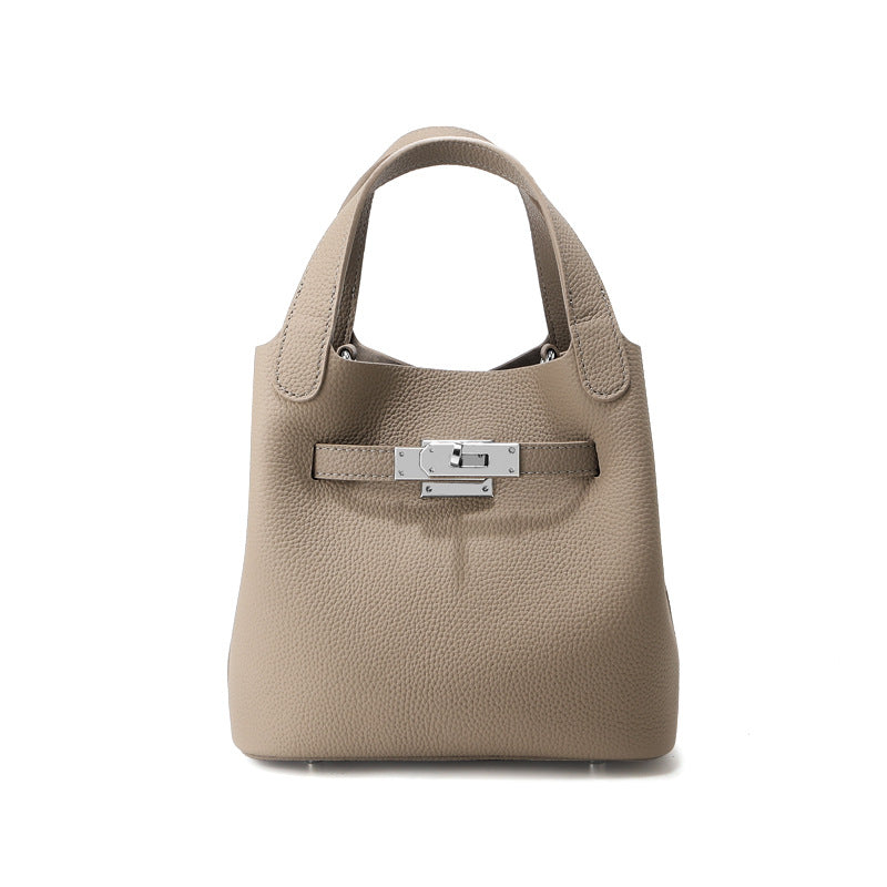 Small Pebbled Leather Handbag with Silver Hardware and Adjustable Strap detail image 4