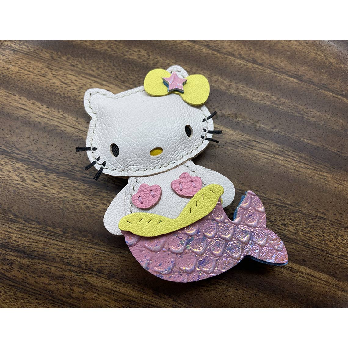 Mermaid Kitty Leather DIY Keychain & Charm Kit – Hand-Stitched Lambskin detail image 7